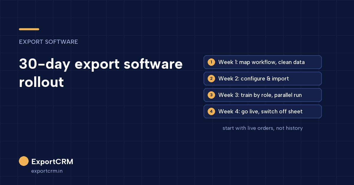 30-day export software implementation plan: workflow, configuration, training and go-live