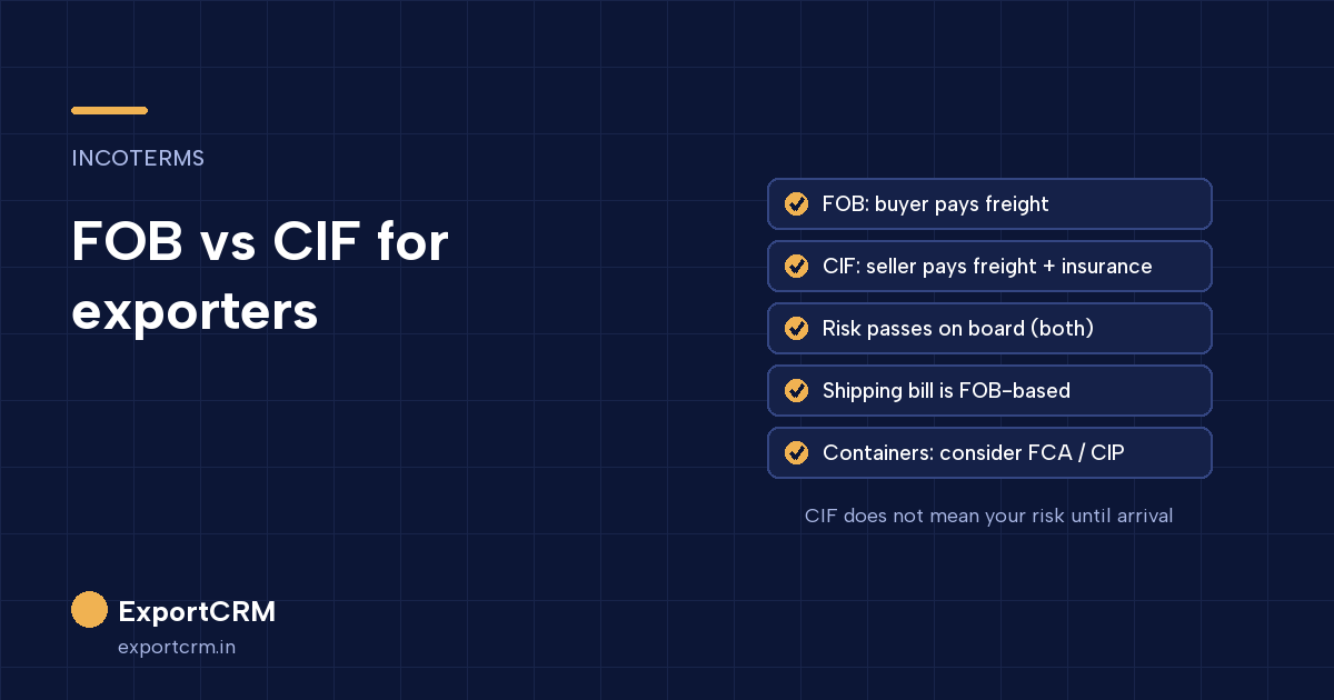 FOB vs CIF compared: who pays freight and insurance, where risk passes, and shipping bill value