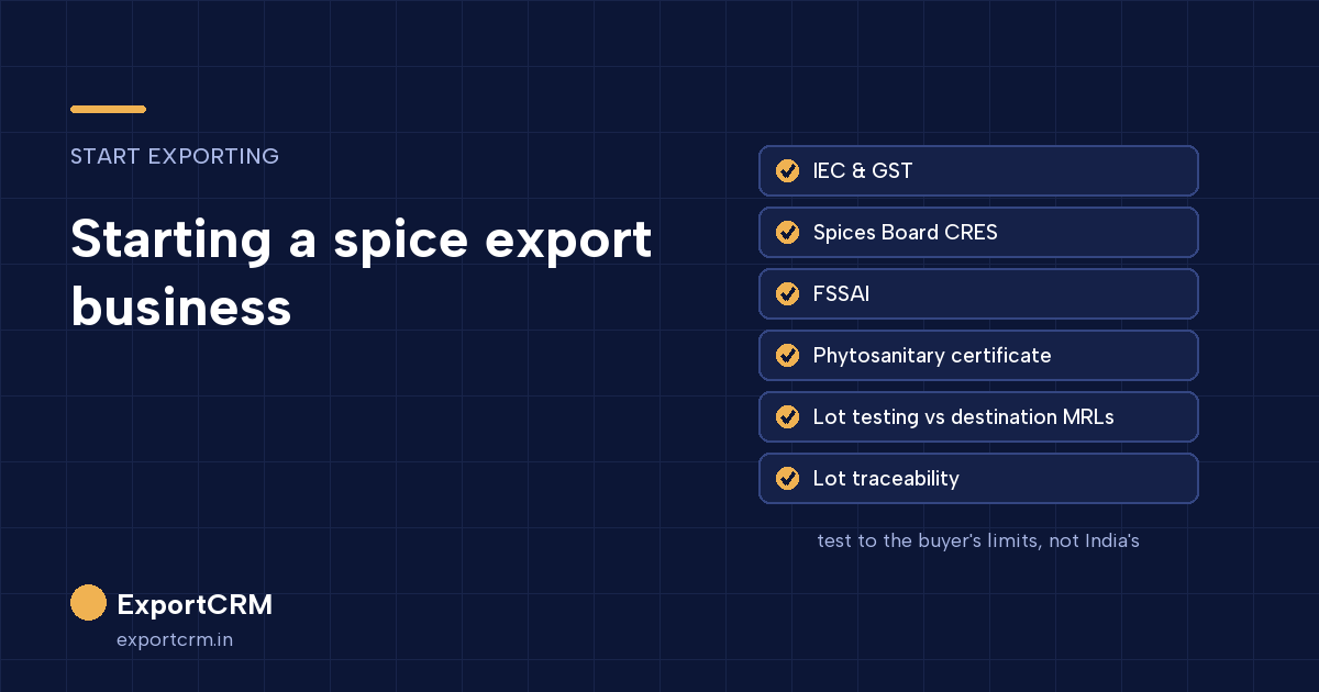 How to start a spice export business in India: CRES, FSSAI, phytosanitary certificate, testing and traceability